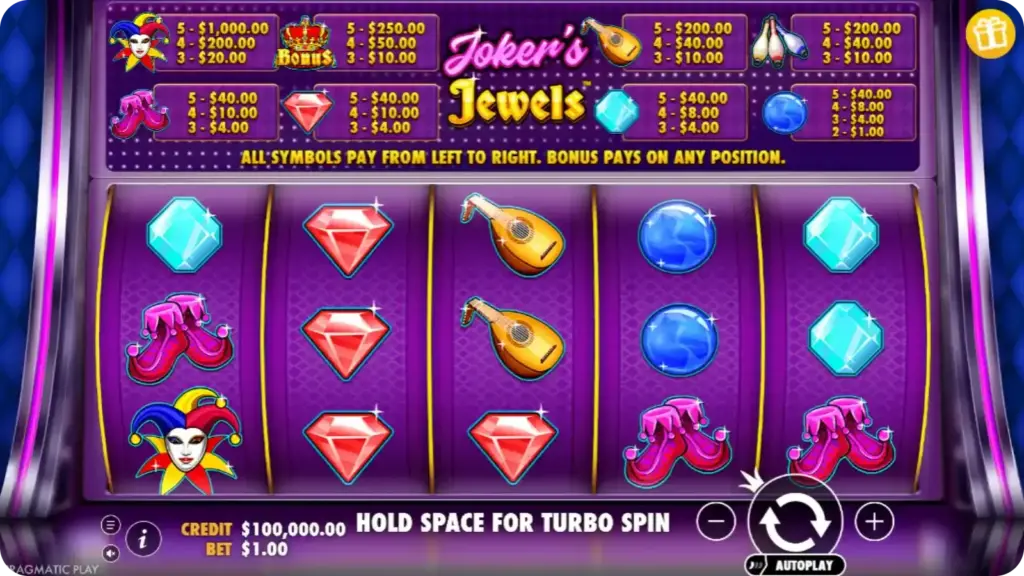 Jokers Jewels Pragmatic Play gameplay screen