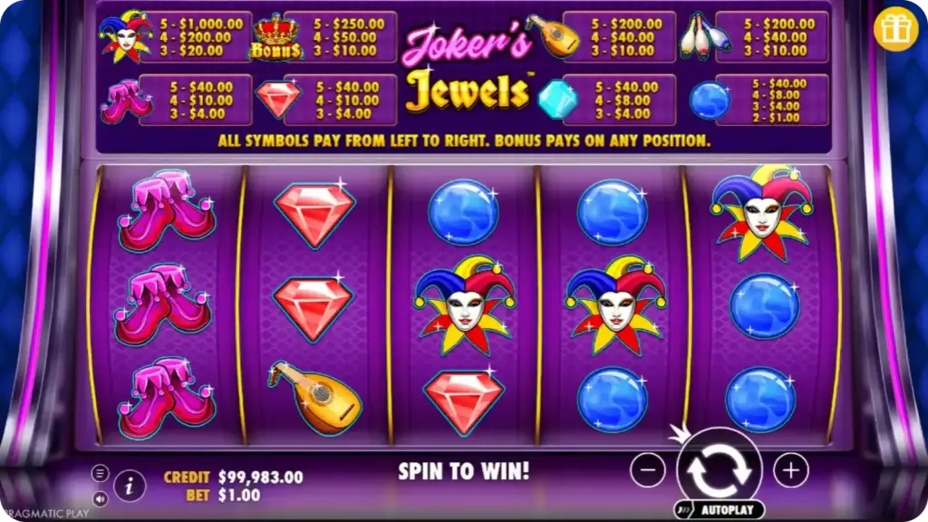 Jokers Jewels gamble feature screen