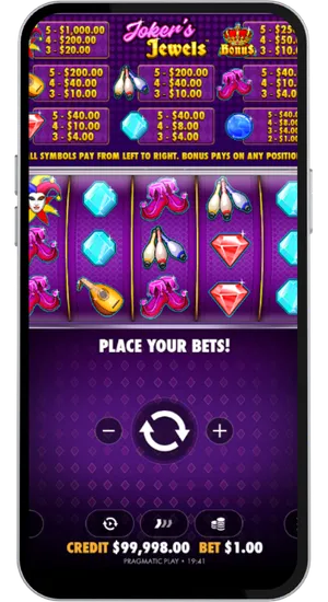 Jokers Jewels reels showing mixed symbols during a standard spin