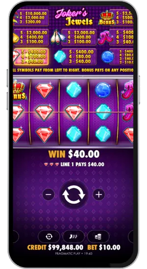 Jokers Jewels win screen displaying a line payout of 40 dollars